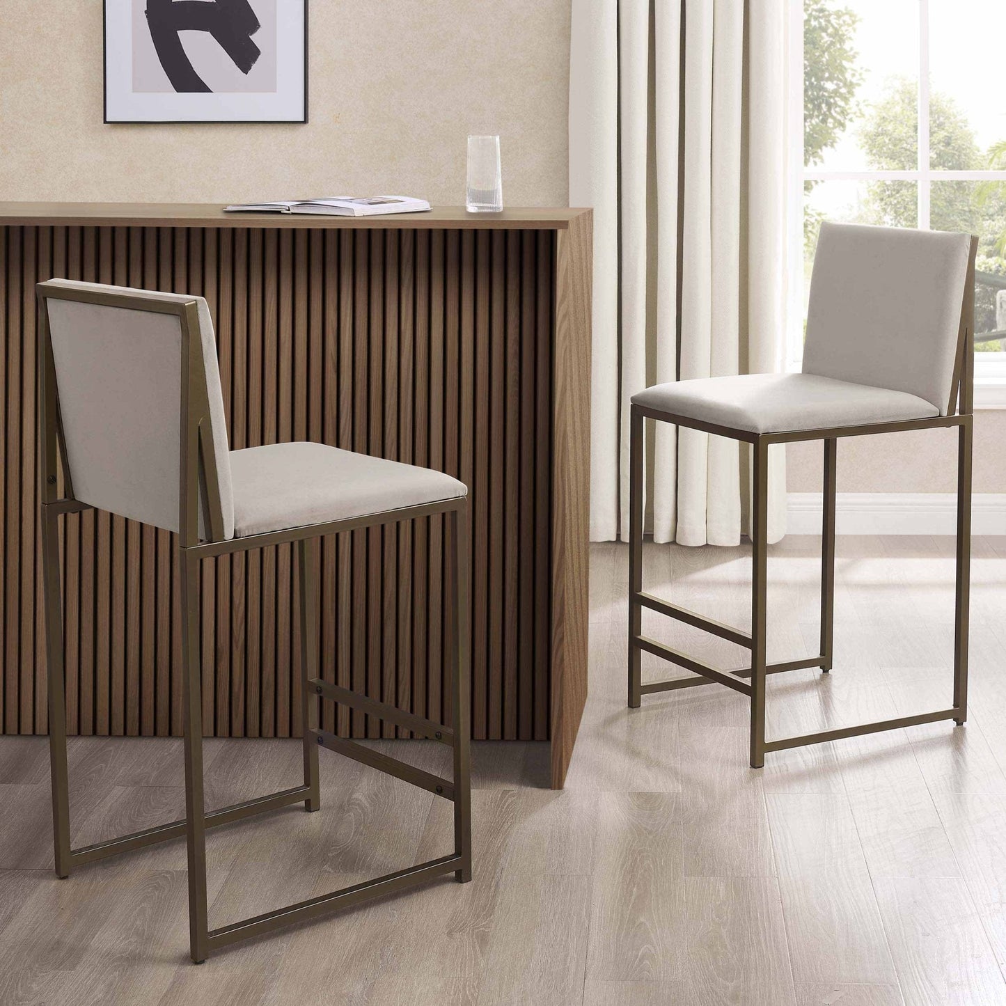 DUS-GOL-02412 Grade-B Dusk Rae Set of 2 Barstools - Velvet - Beige RRP £159