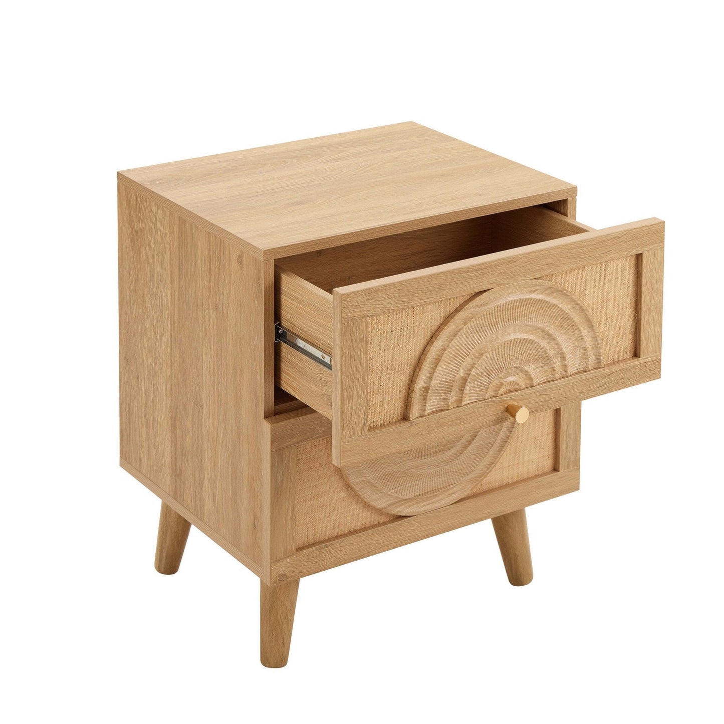 DUS-CC2-05166 Grade-B Dusk Raven Light Wood & Rattan 2 Drawer Bedside Table RRP £119.00