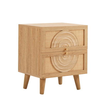 DUS-CC2-05166 Grade-B Dusk Raven Light Wood & Rattan 2 Drawer Bedside Table RRP £119.00