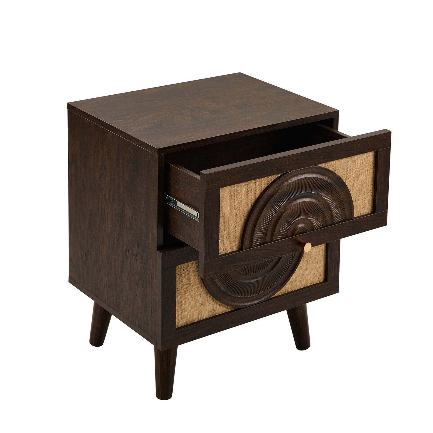 DUS-CC2-04108 Grade-B Dusk Raven Rattan 2 Drawer Bedside Table - Walnut RRP £119.00