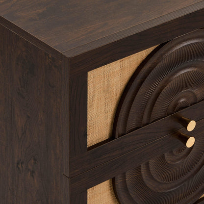 DUS-CC2-04108 Grade-B Dusk Raven Rattan 2 Drawer Bedside Table - Walnut RRP £119.00