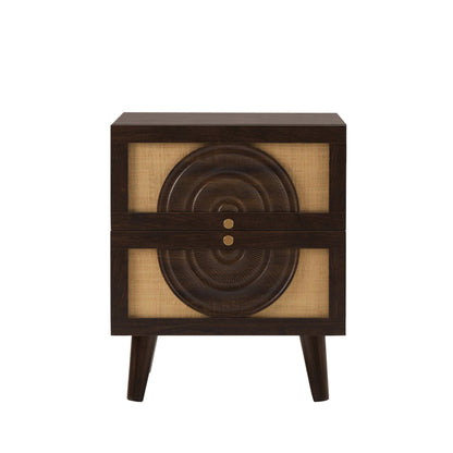 DUS-CC2-04108 Grade-B Dusk Raven Rattan 2 Drawer Bedside Table - Walnut RRP £119.00