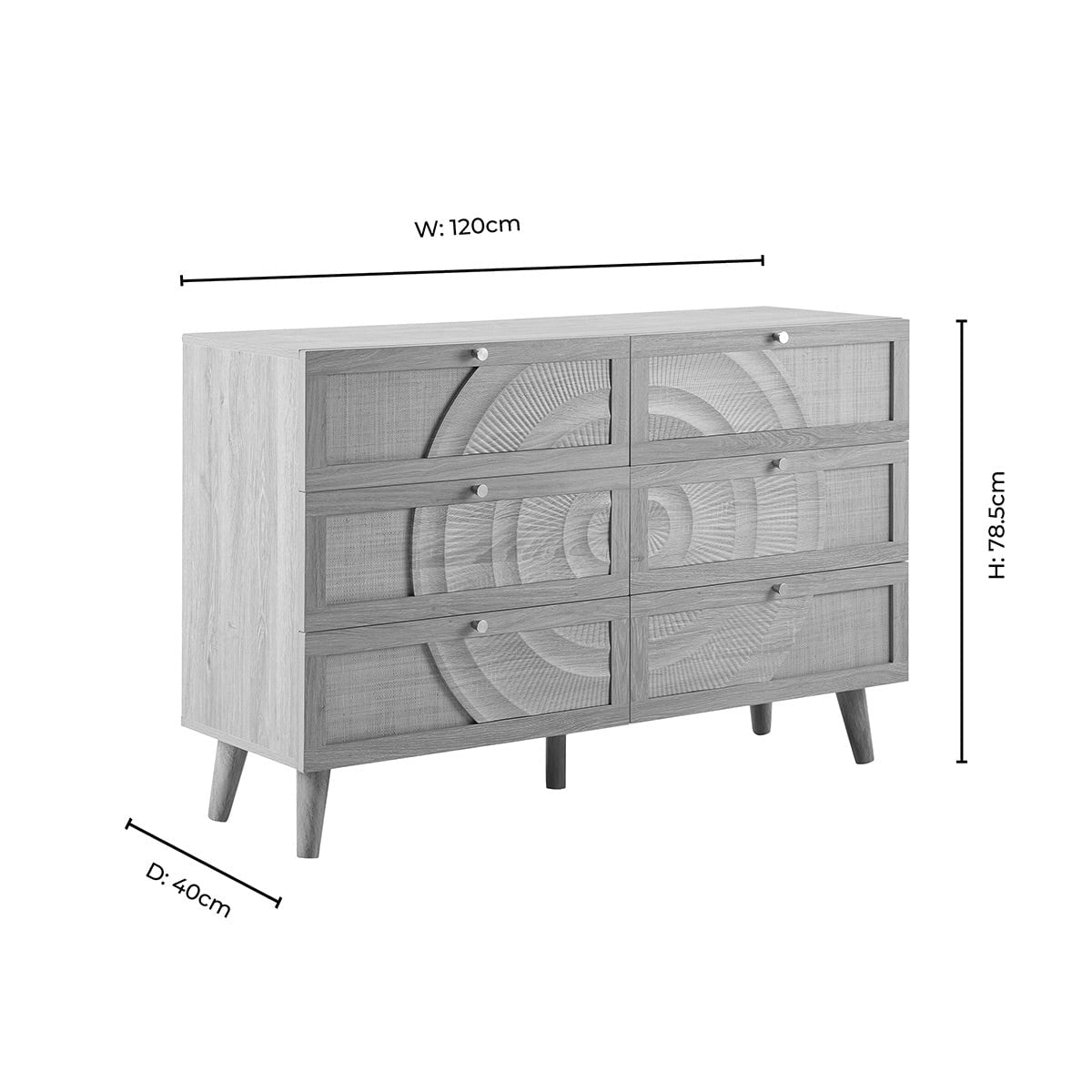 DUS-CC2-05482 Grade-B Dusk Raven Light Wood & Rattan 6 Drawer Chest RRP £259.00