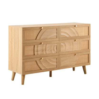 DUS-CC2-05482 Grade-B Dusk Raven Light Wood & Rattan 6 Drawer Chest RRP £259.00