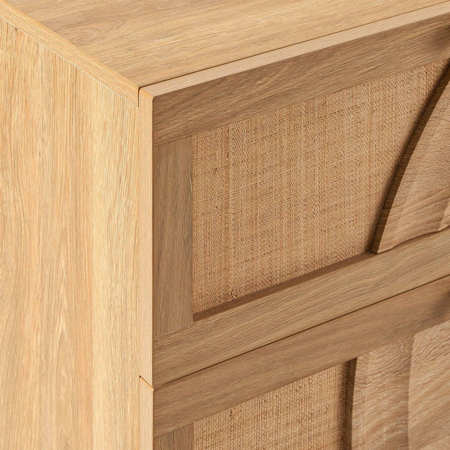 DUS-CC2-05482 Grade-B Dusk Raven Light Wood & Rattan 6 Drawer Chest RRP £259.00