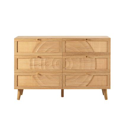 DUS-CC2-05482 Grade-B Dusk Raven Light Wood & Rattan 6 Drawer Chest RRP £259.00