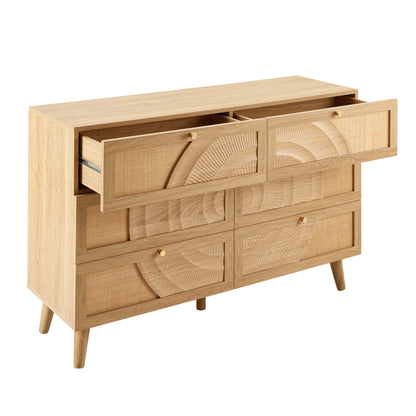 DUS-CC2-05482 Grade-B Dusk Raven Light Wood & Rattan 6 Drawer Chest RRP £259.00