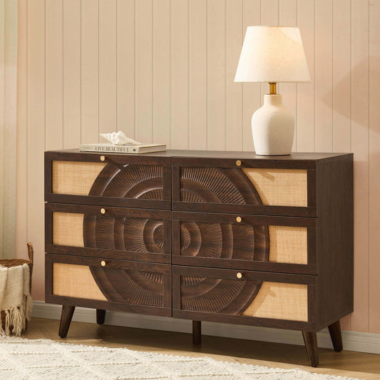 DUS-CC2-02938 Grade-B Dusk Raven Rattan 6 Drawer Chest - Walnut RRP £257.00