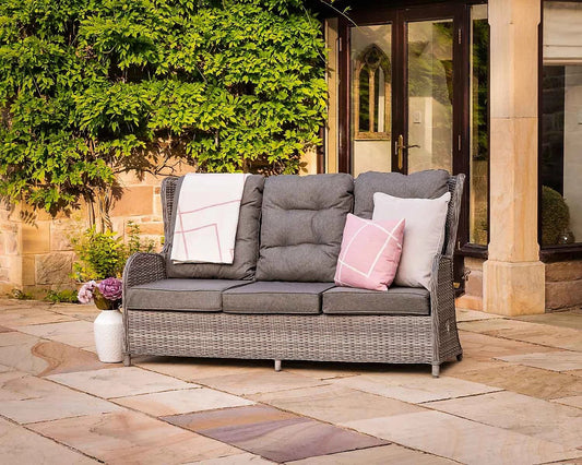 Grade-A Rattan Direct Fiji Grey 3 Seater Outdoor Garden Recliner Sofa RRP £999