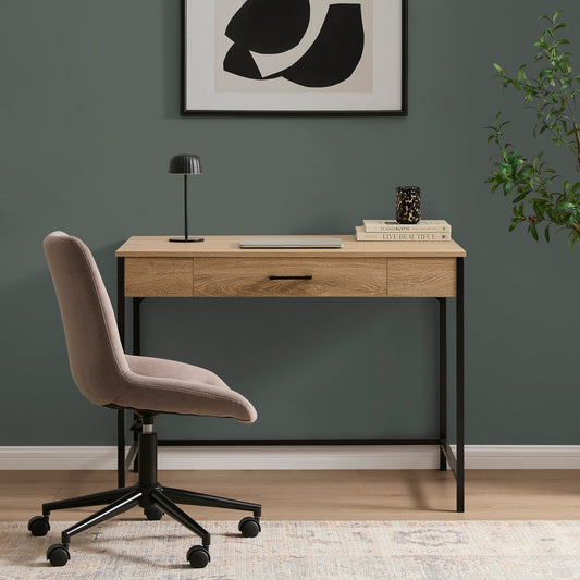 DUS-GOL-02327 Grade-B Dusk Riley Desk with Drawer - Light Wood RRP £84