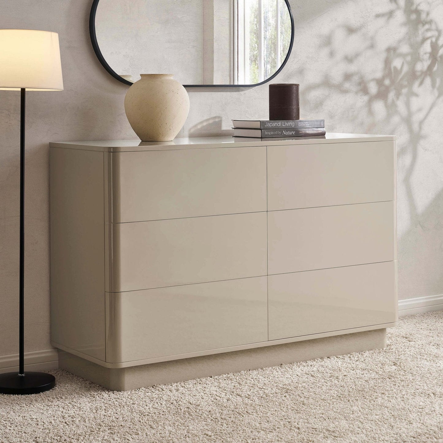 DUS-GOL-06040 Grade-B Dusk Romilly High Gloss 6 Drawer Chest - Taupe RRP £239