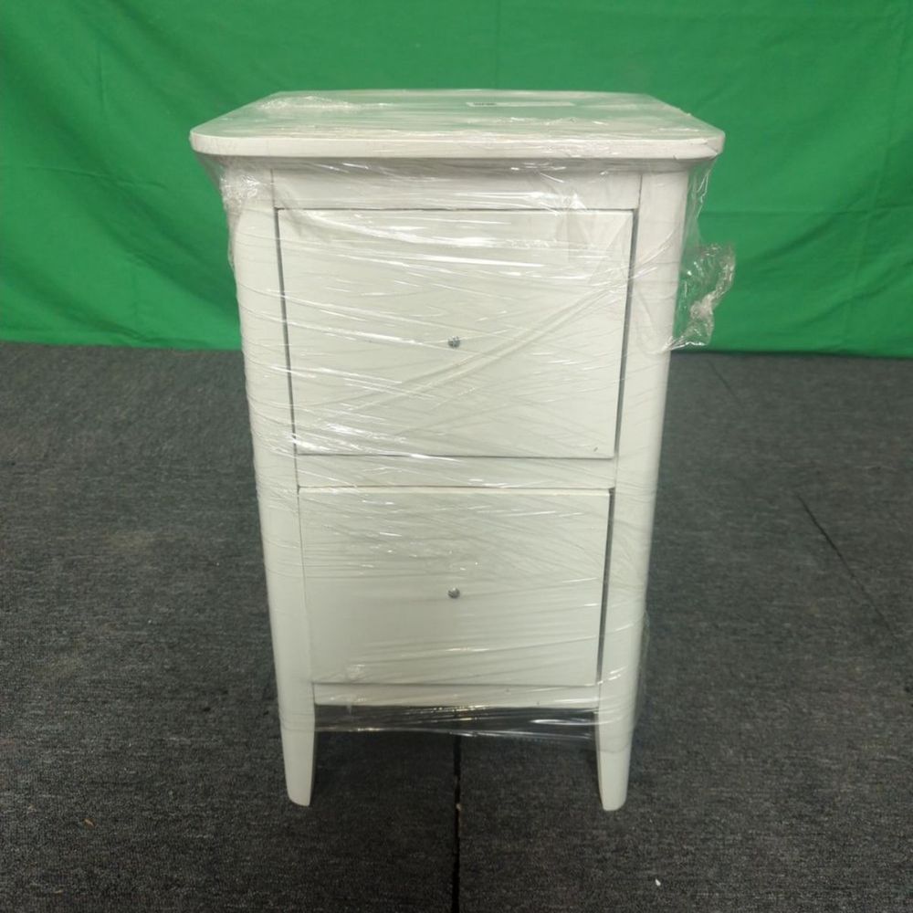 ROS-OUT-00531 Grade-C1 Roseland Furniture Chester White Narrow 2 Drawer Bedside Cabinet RRP £109.95