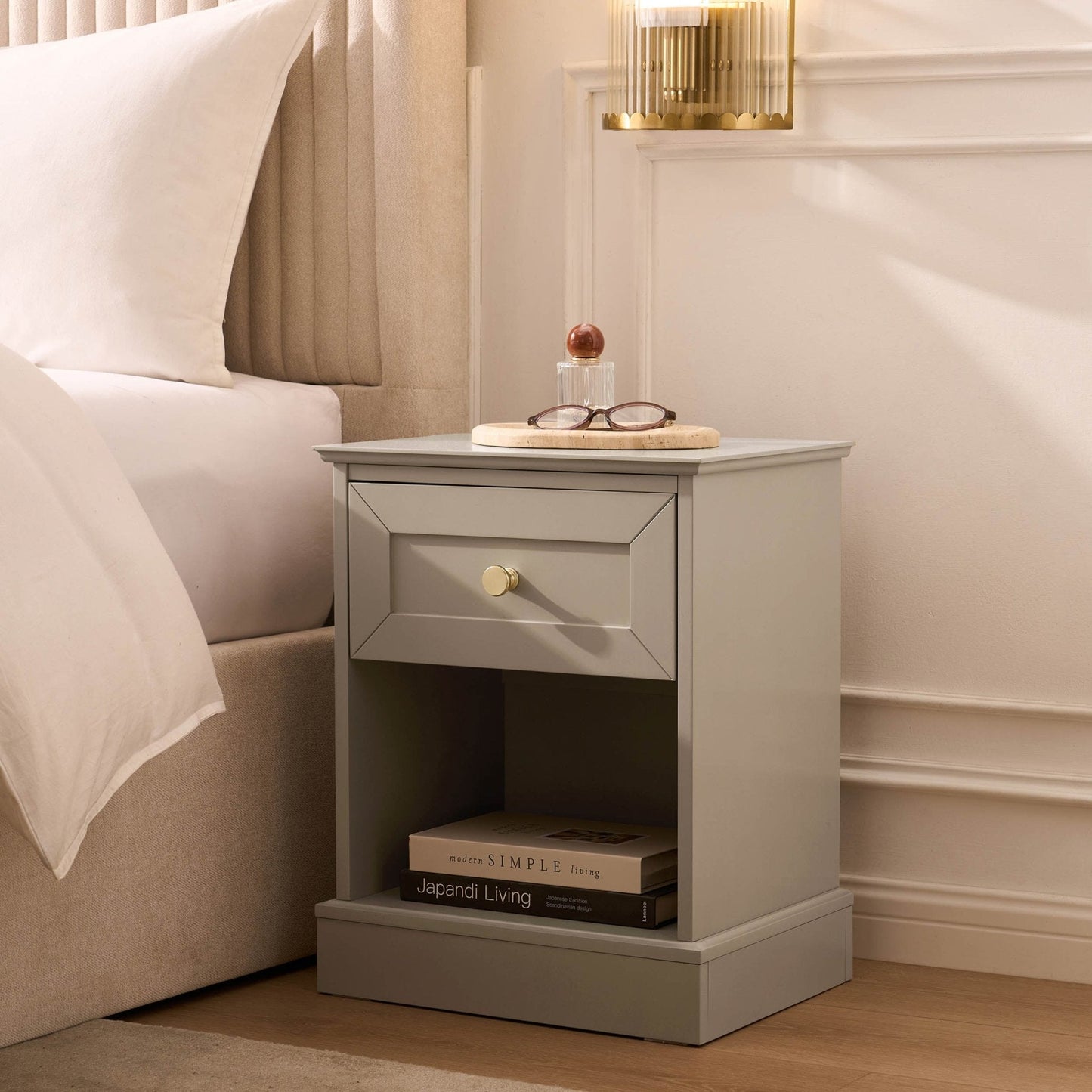 DUS-CC2-03281 Grade-B Dusk Ruby 1 Drawer Nightstands - Taupe RRP £80.00