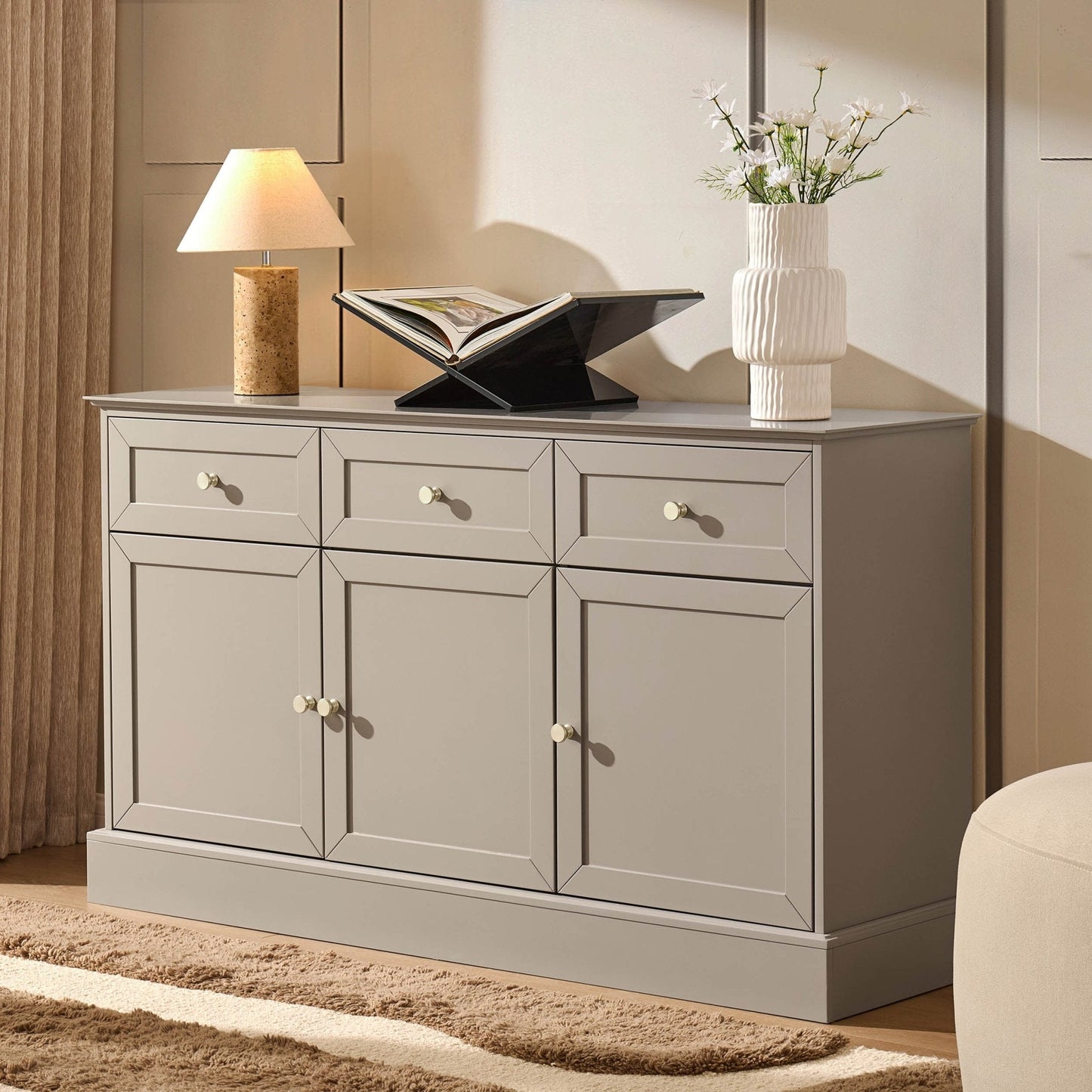 DUS-CC2-04732 Grade-B Dusk Ruby 3 Door Sideboard with Drawers - Taupe RRP £251.00