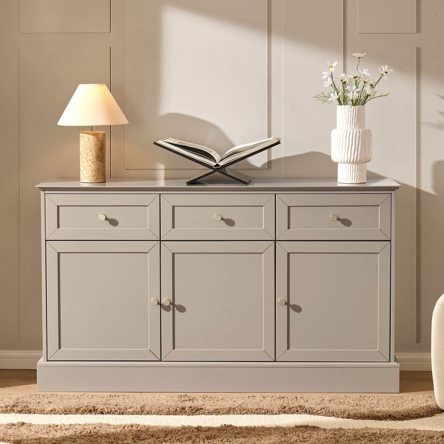DUS-CC2-04732 Grade-B Dusk Ruby 3 Door Sideboard with Drawers - Taupe RRP £251.00