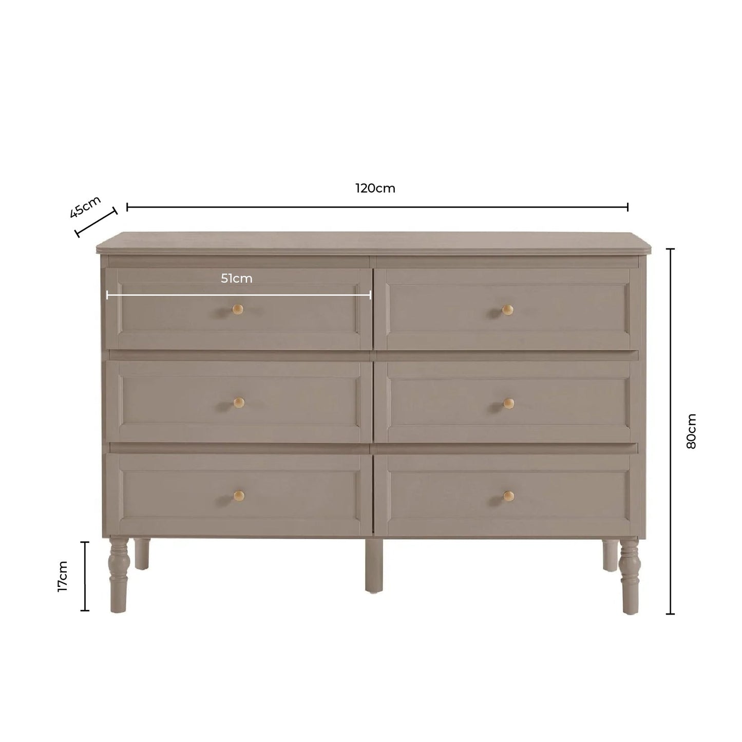DUS-GOL-05743 Grade-B Dusk Ruby 6 Drawer Chest - Taupe RRP £259