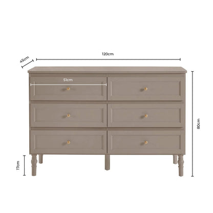 DUS-GOL-05743 Grade-B Dusk Ruby 6 Drawer Chest - Taupe RRP £259