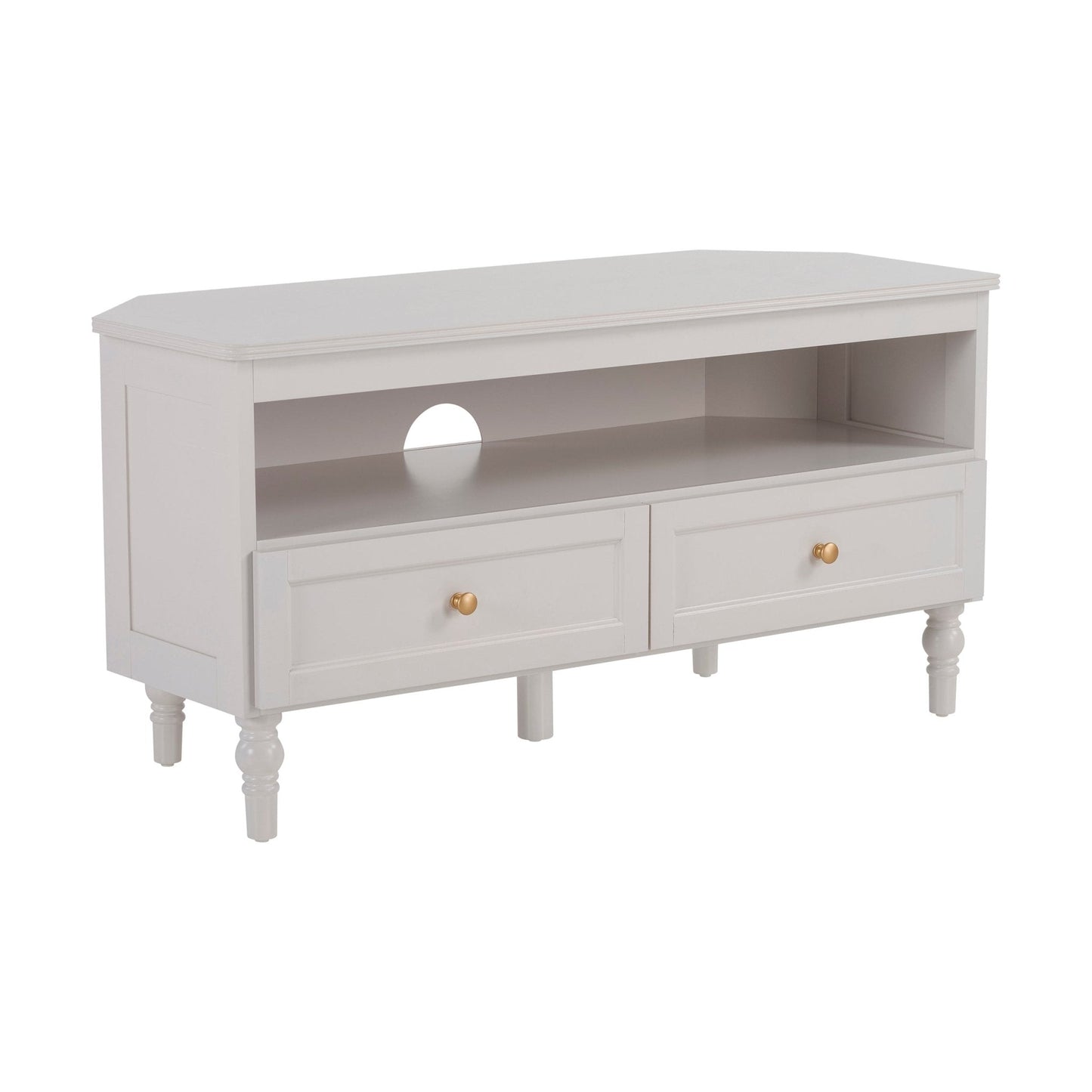 DUS-GOL-04696 Grade-B Dusk Ruby Corner TV Unit - Stone Grey RRP £99