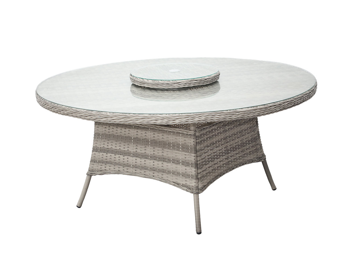 Grade-A Rattan Direct Large Round Grey Garden Dining Table with Lazy Susan RRP £549