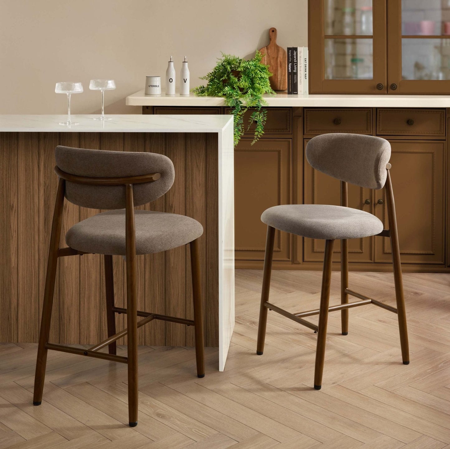 DUS-CC2-03416 Grade-B Dusk Sally Set of 2 Barstools - Chenille Mushroom RRP £169.00