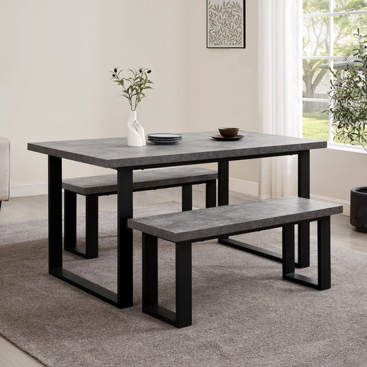 DUS-APM-33831 Grade-B Dusk Harper 4-6 Seater Dining Table - Stone/Black RRP £309