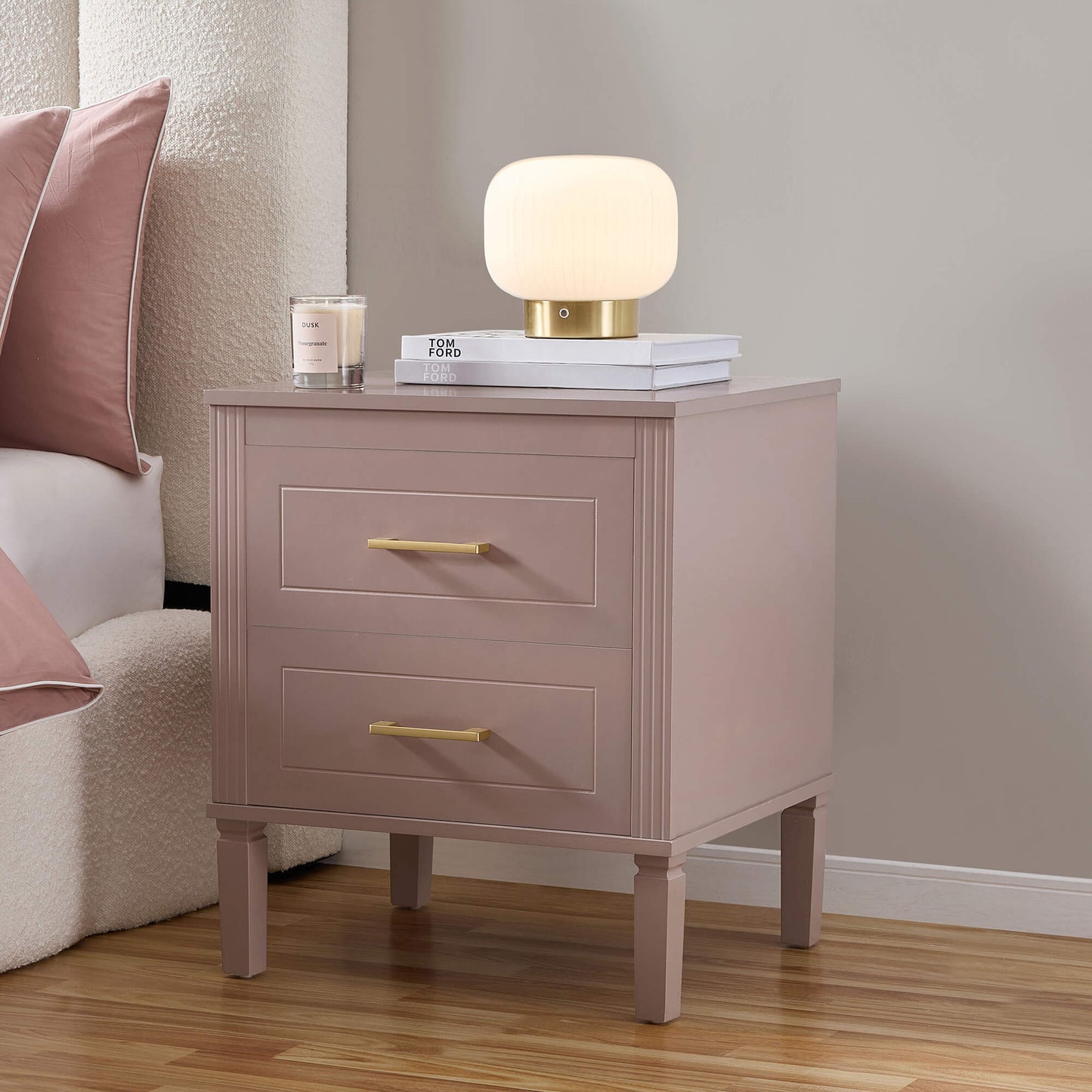 DUS-GOL-07391 Grade-B Dusk Sienna 2 Drawer Bedside Table - Dusty Mauve RRP £109