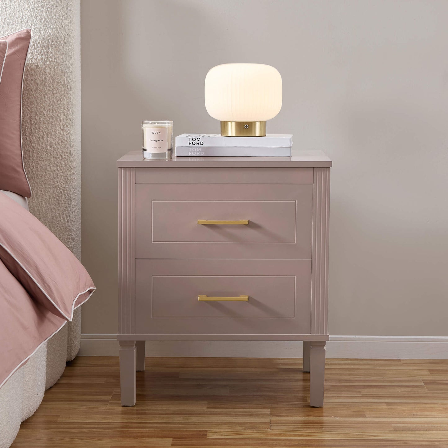DUS-CC2-04212 Grade-B Dusk Sienna 2 Drawer Bedside Table - Dusty Mauve RRP £109.00