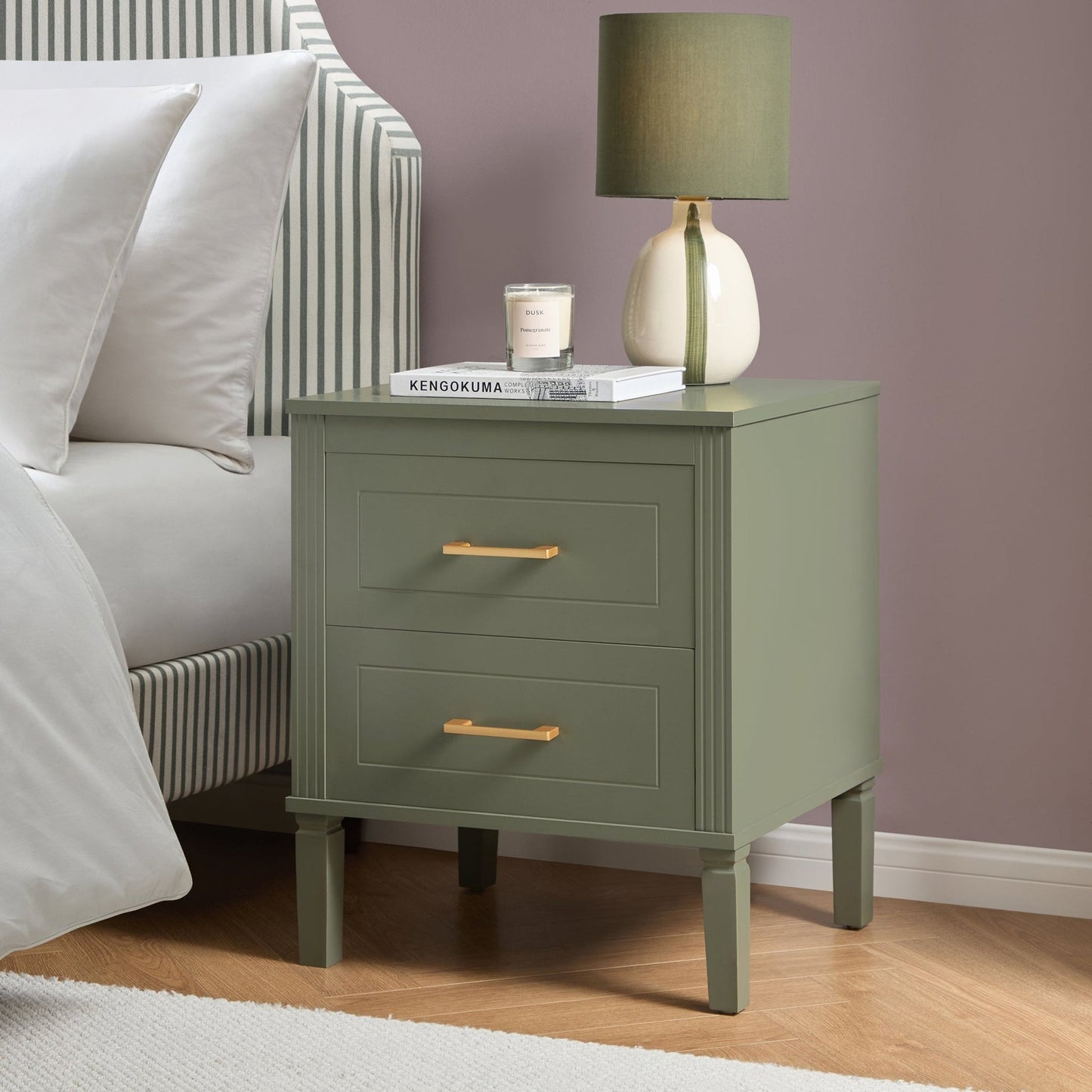 DUS-GOL-01489 Grade-B Dusk Sienna 2 Drawer Bedside Table - Vetiver RRP £89