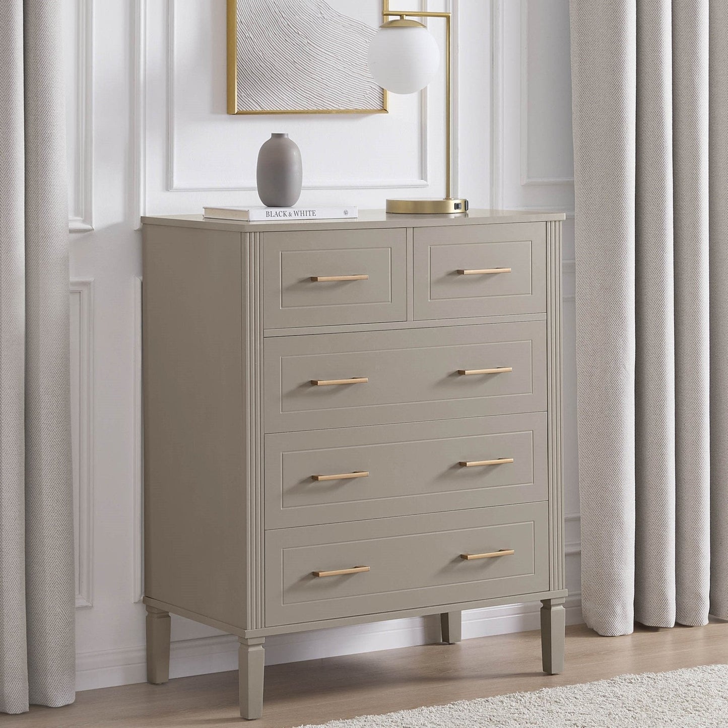 DUS-GOL-00769 Grade-B Dusk Sienna 5 Drawer Chest - Taupe RRP £219