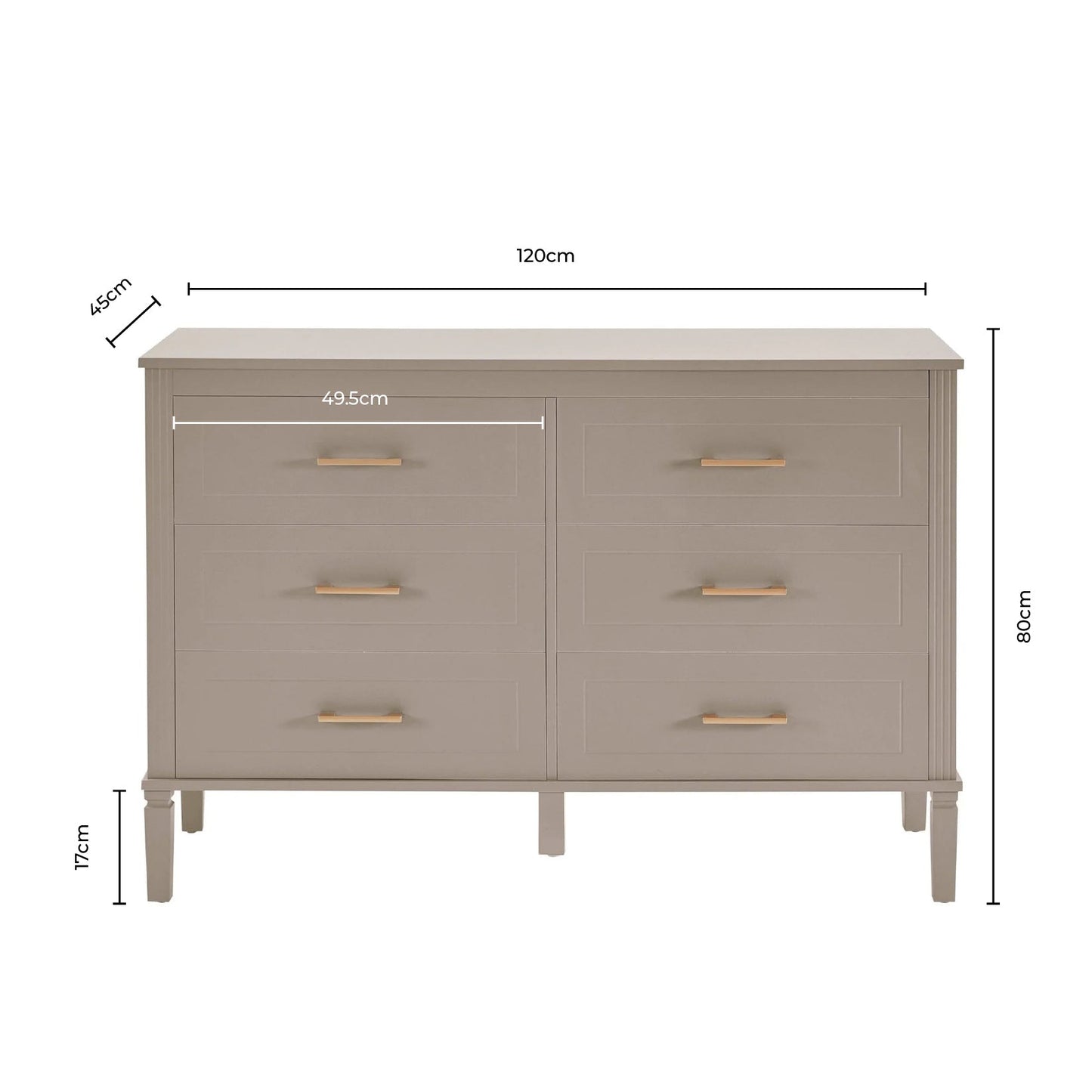 DUS-CC2-04736 Grade-B Dusk Sienna 6 Drawer Chest - Taupe RRP £259.00