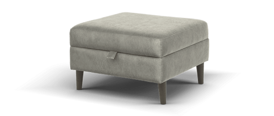 SOF-APM-00930 Grade-C1 Sofology Hackney Storage Footstool Lifestyle Dapple Fabric Silver All Over Weathered Oak Feet RRP £349