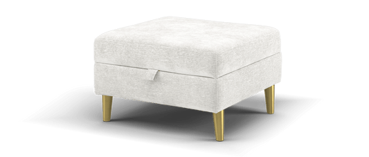 SOF-APM-00932 Grade-C1 Sofology Hackney Storage Footstool Linen Look Chenille Mist All Over Brushed Brass Feet RRP £349