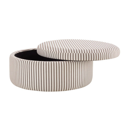 DUS-GOL-11287 Grade-B Dusk Stockton Round Storage Pouffe - Chocolate Stripe RRP £151