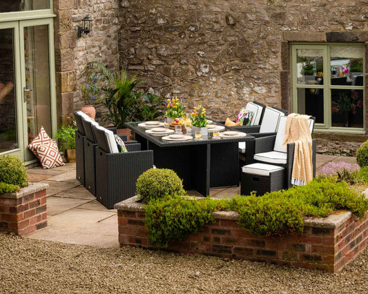 Grade-A Rattan Direct Barcelona Black & Vanilla 6 Seat Garden Dining Cube Set RRP £1739