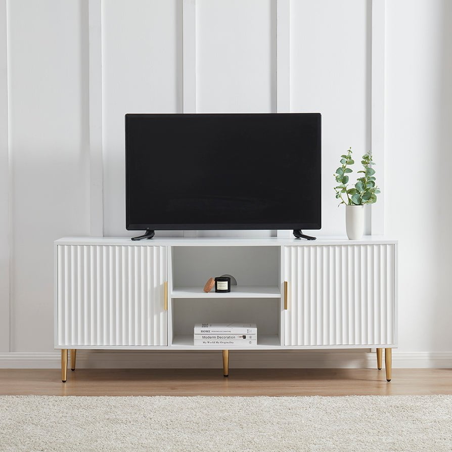 Dusk Evie Matte Warm White & Gold Effect TV Stand