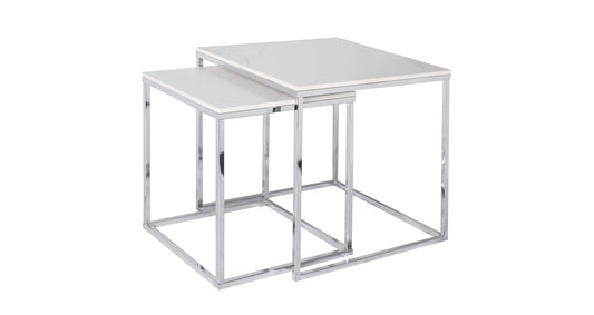 DFS-HO2-05238 Grade-B DFS Tina Set Of Two Side Tables Colour: 001 White And Chrome RRP £69