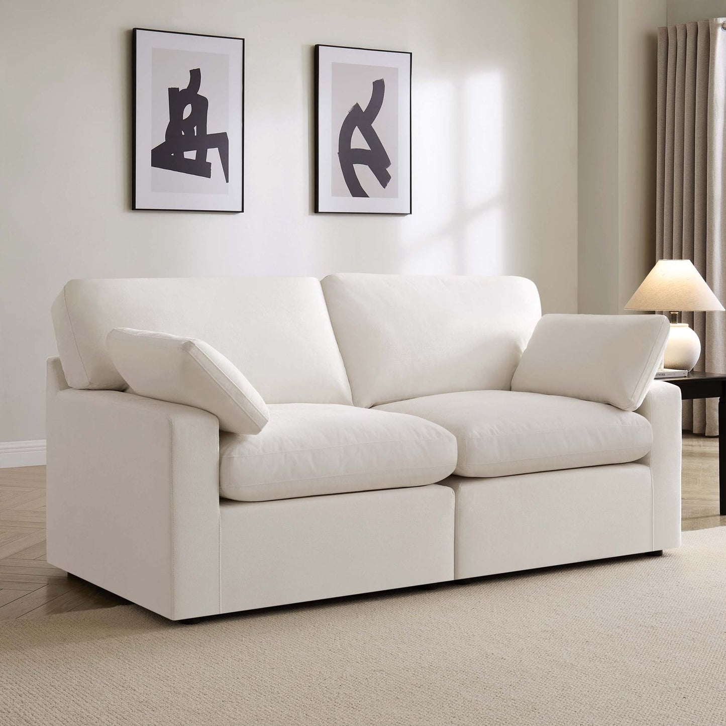 DUS-CC2-02428 Grade-C2 Dusk Cairo Feather 2 Seater Sofa + Pouffe - Vanilla RRP £960.00