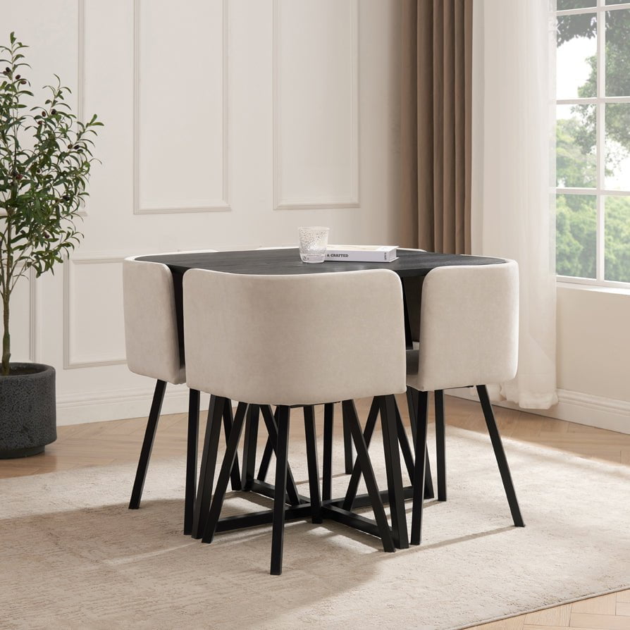 DUS-GOL-08153 Grade-BER Dusk Ava Space Saver 4 Seater Dining Table and Chairs - Black/Sand RRP £449