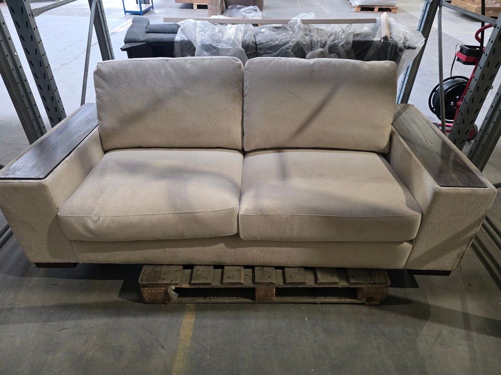 CCG-STO-00528 Grade-C2 Dusk Lyon Cream 3 Seater Sofa with Walnut Wooden Arm Rest RRP £700.00