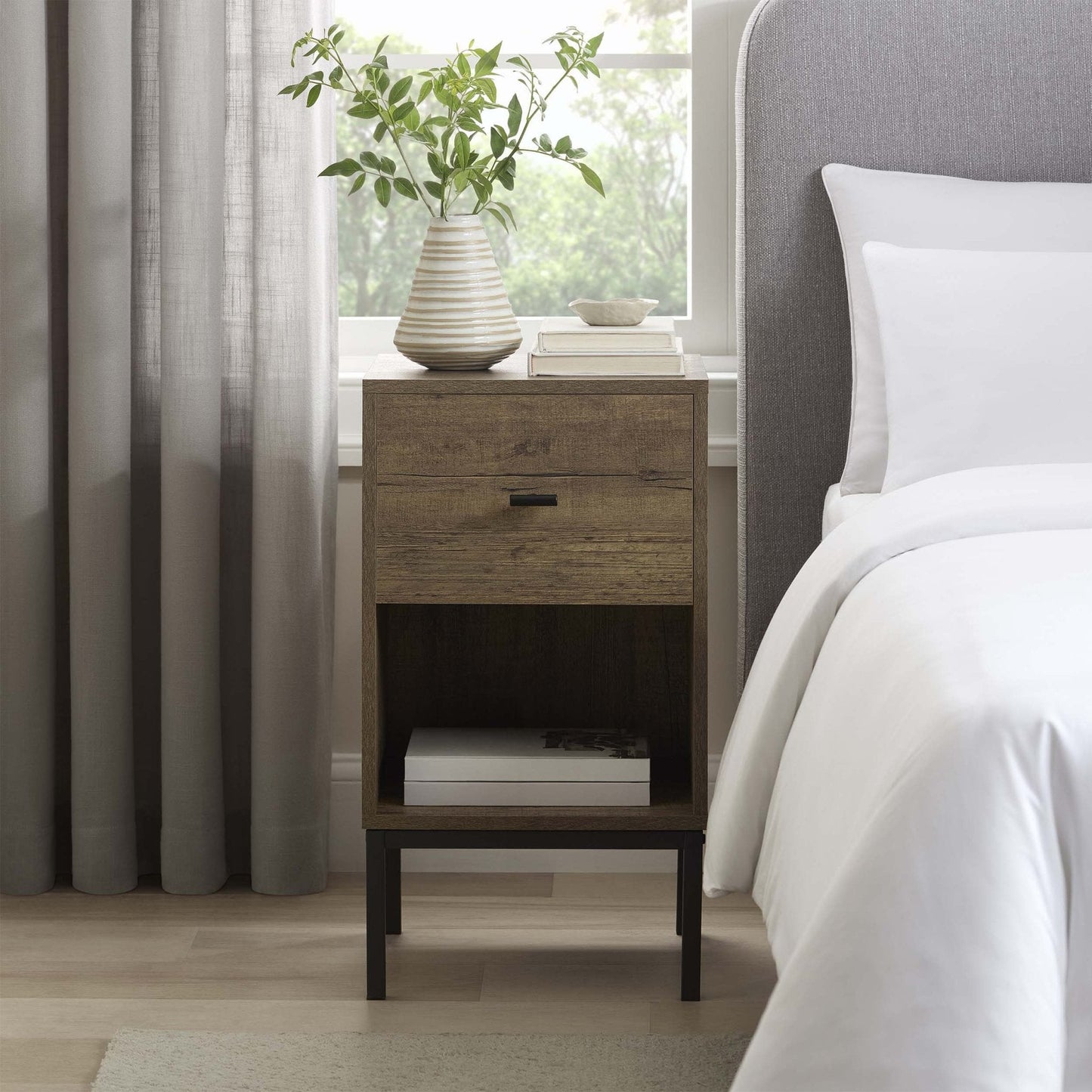 DUS-GOL-03384 Grade-B Dusk Willow 1 Drawer Nightstand - Mango Wood RRP £63