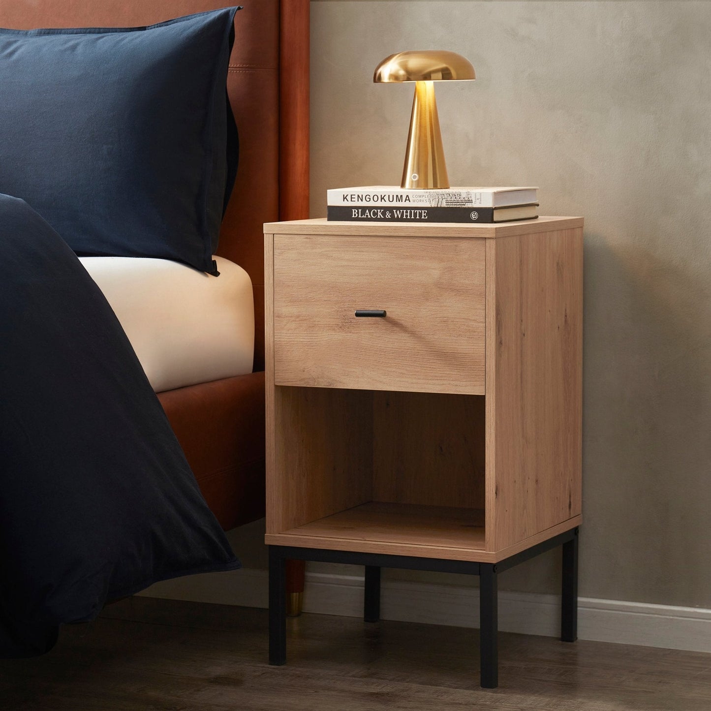 DUS-GOL-06542 Grade-B Dusk Willow 1 Drawer Nightstand - Oak Effect RRP £49