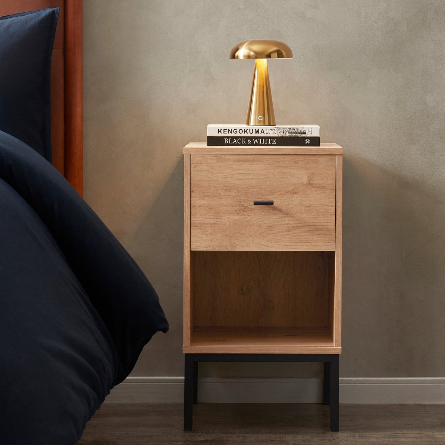 DUS-GOL-06542 Grade-B Dusk Willow 1 Drawer Nightstand - Oak Effect RRP £49