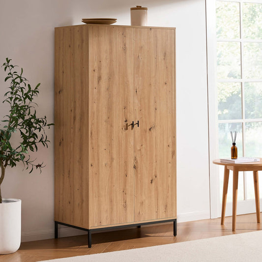 DUS-CC2-01644 Grade-B Dusk Willow 2 Door Wardrobe - Oak Effect RRP £249