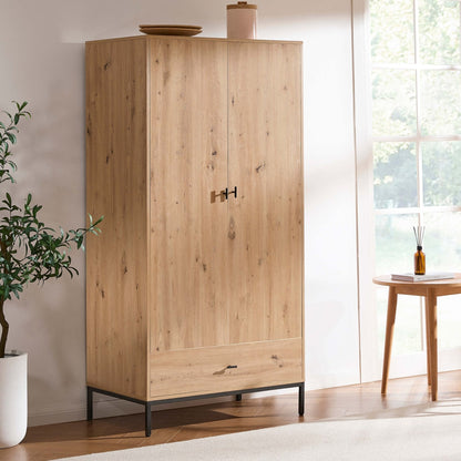 DUS-CC2-01640 Grade-B Dusk Willow 2 Door Wardrobe with Drawer - Oak Effect RRP £202