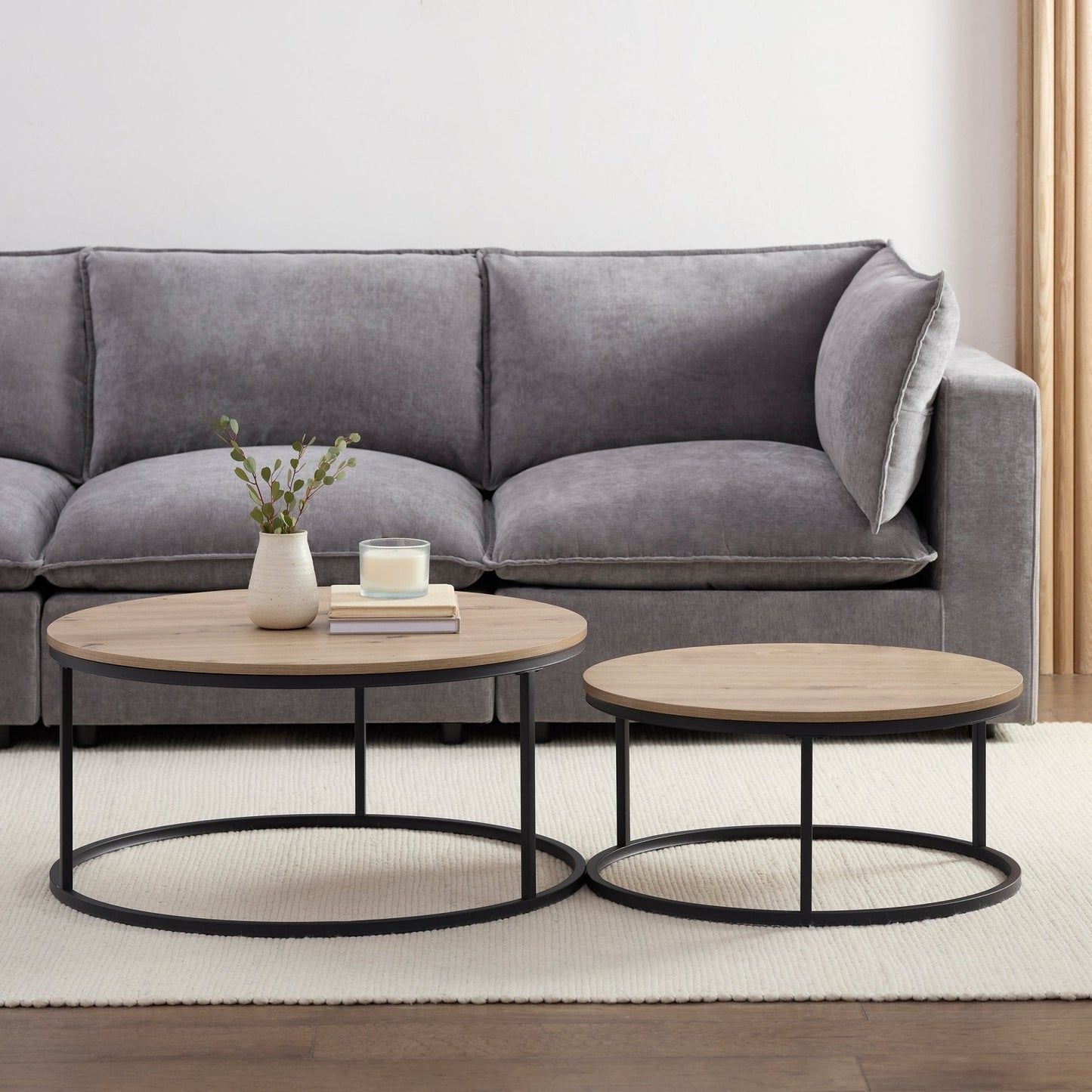 DUS-CC2-03317 Grade-B Dusk Willow Round Nesting Coffee Table - Wood RRP £119.00