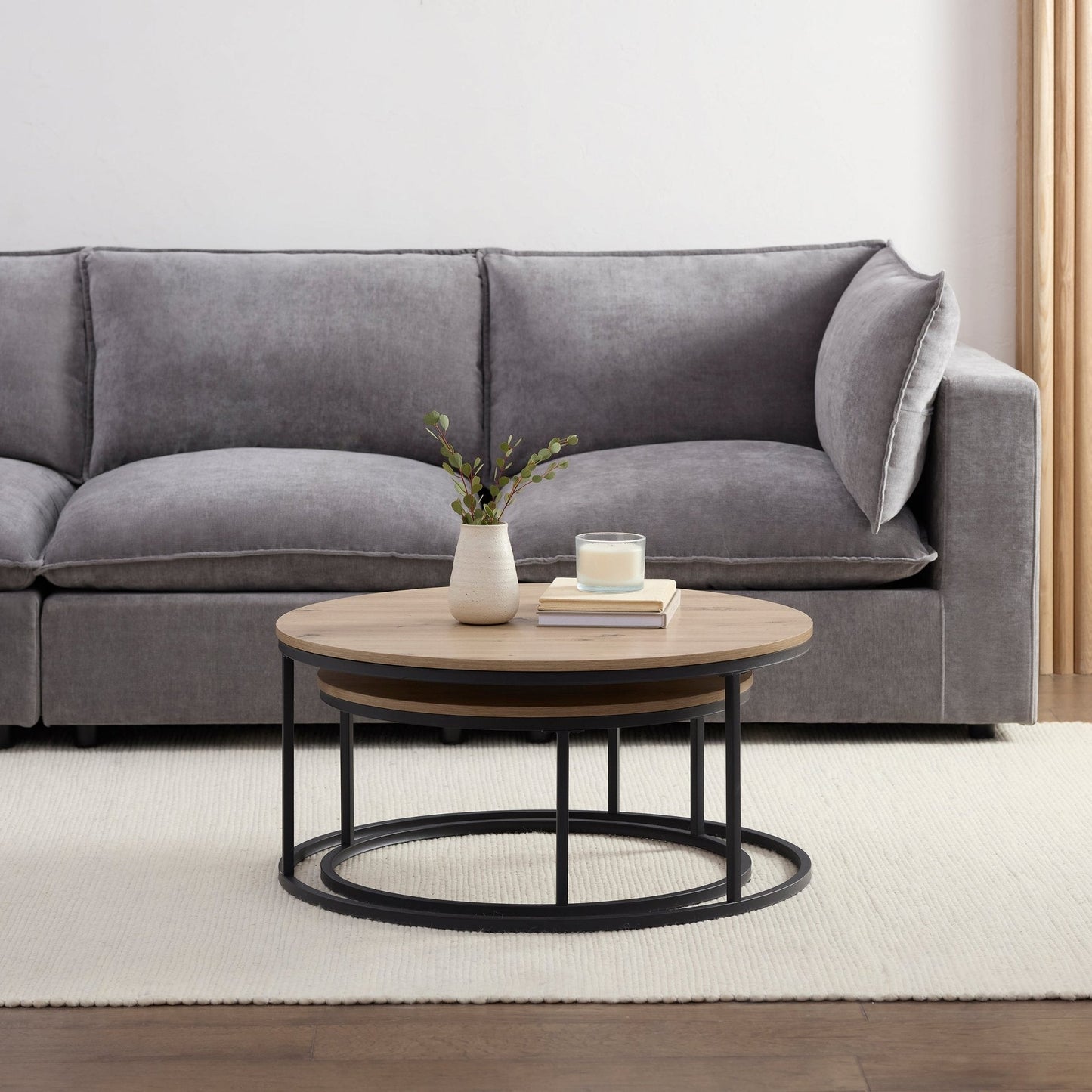 DUS-AUC-03520 Grade-C1 Dusk Willow Round Nesting Coffee Table - Wood RRP £119.00