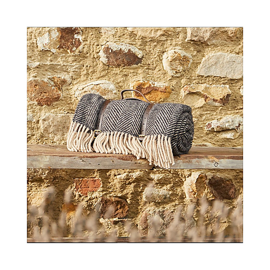 Grade-A Rattan Direct Tweedmill Orion Blue Pure New Wool Picnic Rug RRP £179