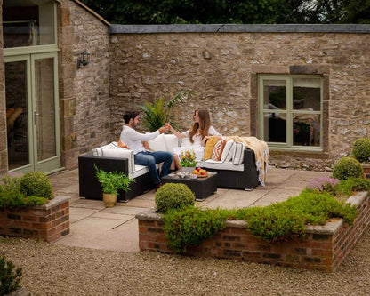 Grade-A Rattan Direct Florida 6 Piece Corner Sofa Set in Black and Vanilla RRP £1089