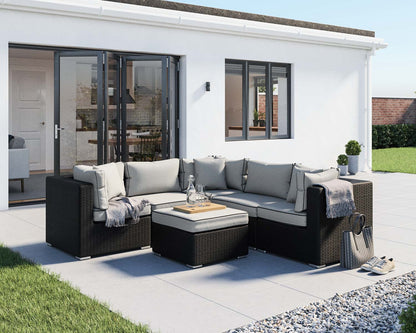 Grade-A Rattan Direct Florida 6 Piece Corner Sofa Set in Black and Vanilla RRP £1089