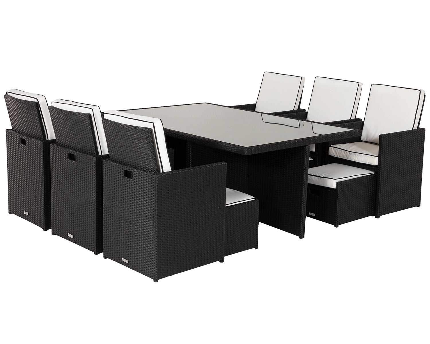 Grade-A Rattan Direct Barcelona Black & Vanilla 6 Seat Garden Dining Cube Set RRP £1739
